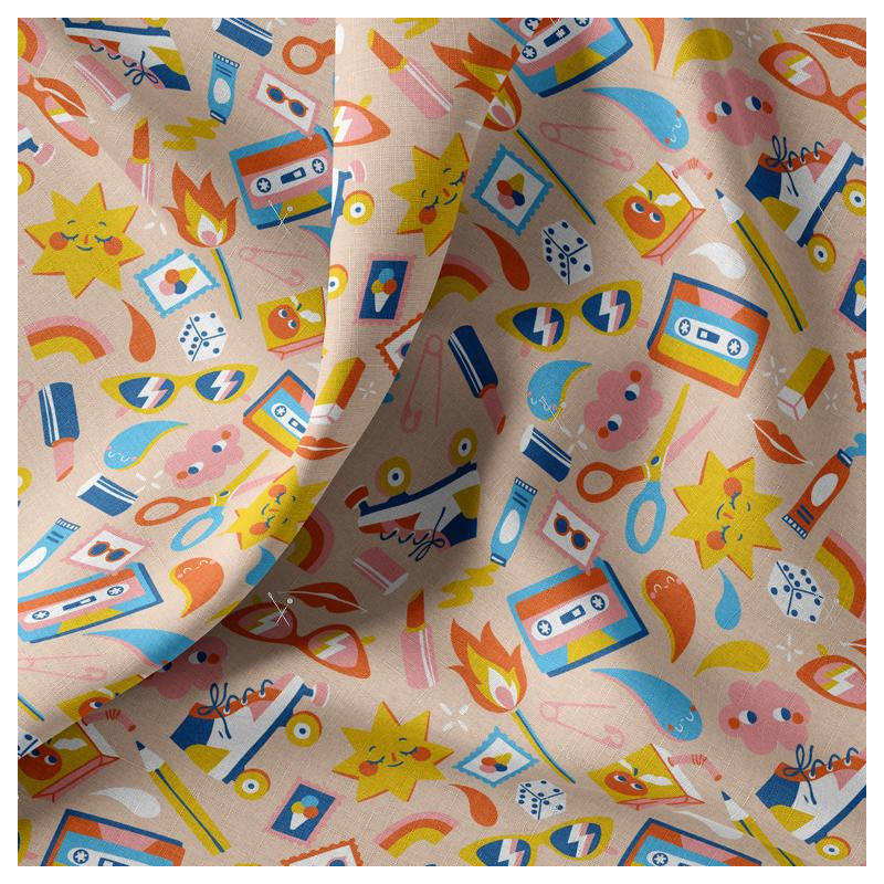 Coated  Cotton POLIN Peach / Vivid Multicolored